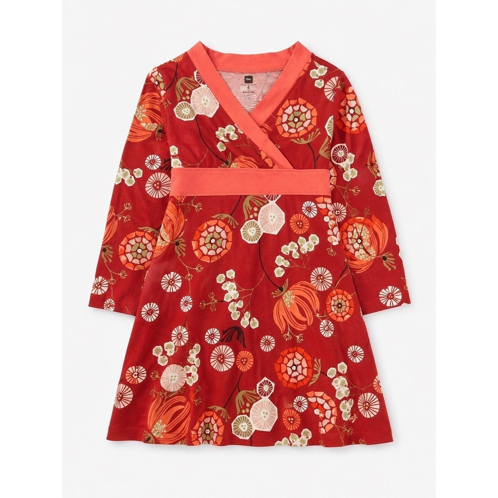 Tea Collection Floral Peach Wrap Dress Size 4